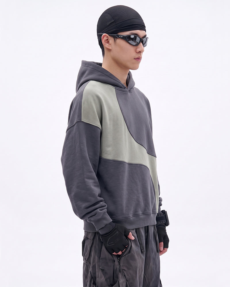 Post-Apocalyptic Curved Patchwork Washed Hoodie