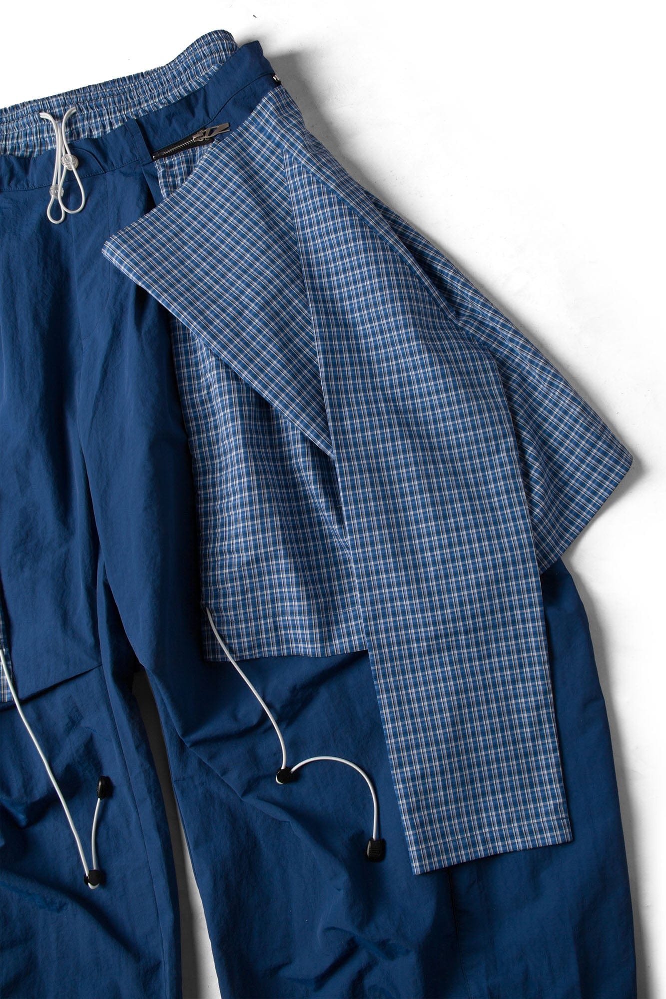 Drawstring Layered Double-Waistband Parachute Pants Blue