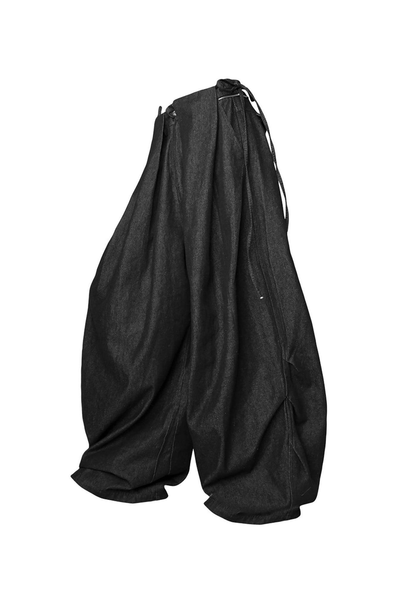 Drawstring Pleated Oversized Raw Jeans