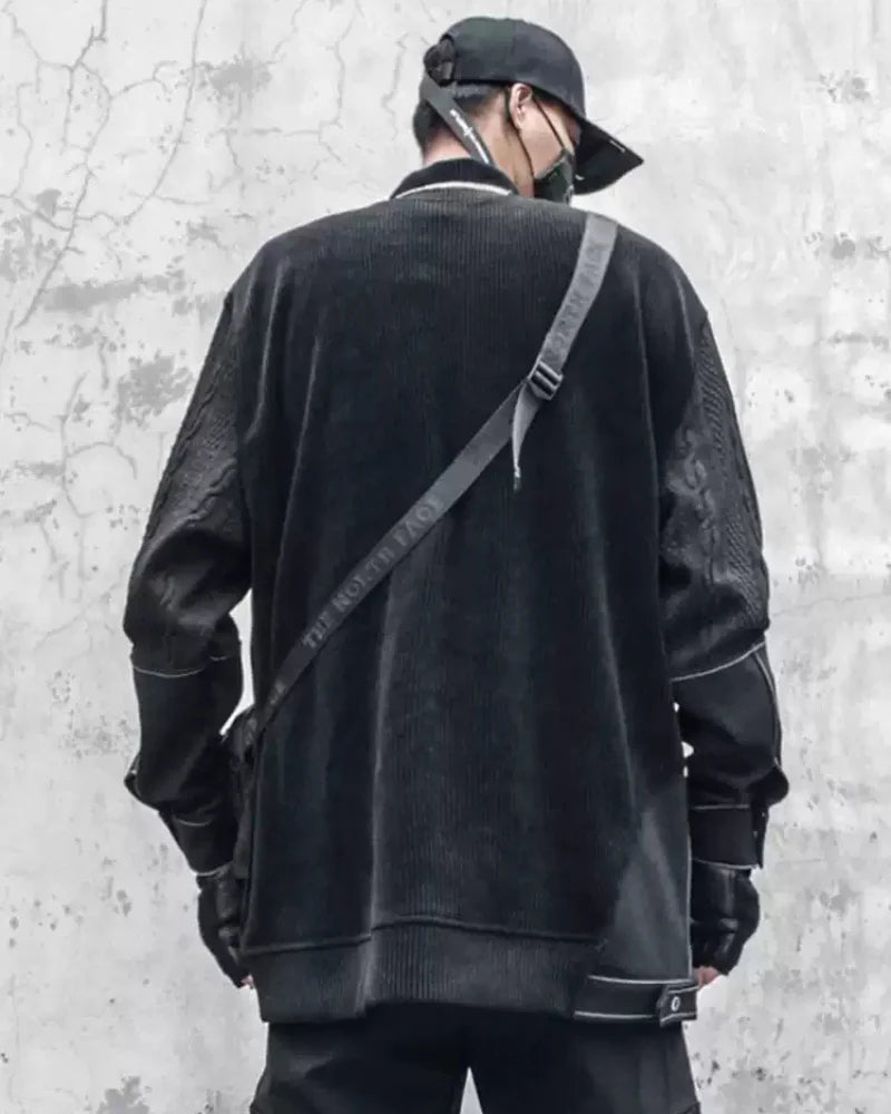 Modern Japanese-Style Patchwork Oversized Mock-Neck Sweatshirt