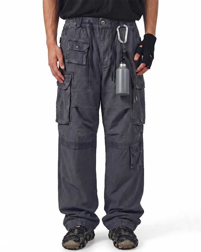 Distressed Vintage Multi‑Pocket Cargo Pants