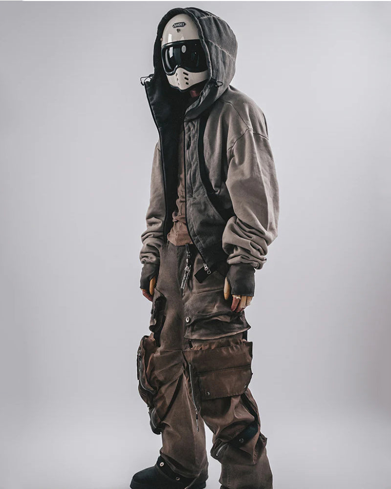 Washed Distressed Cropped Zip-Up Hoodie