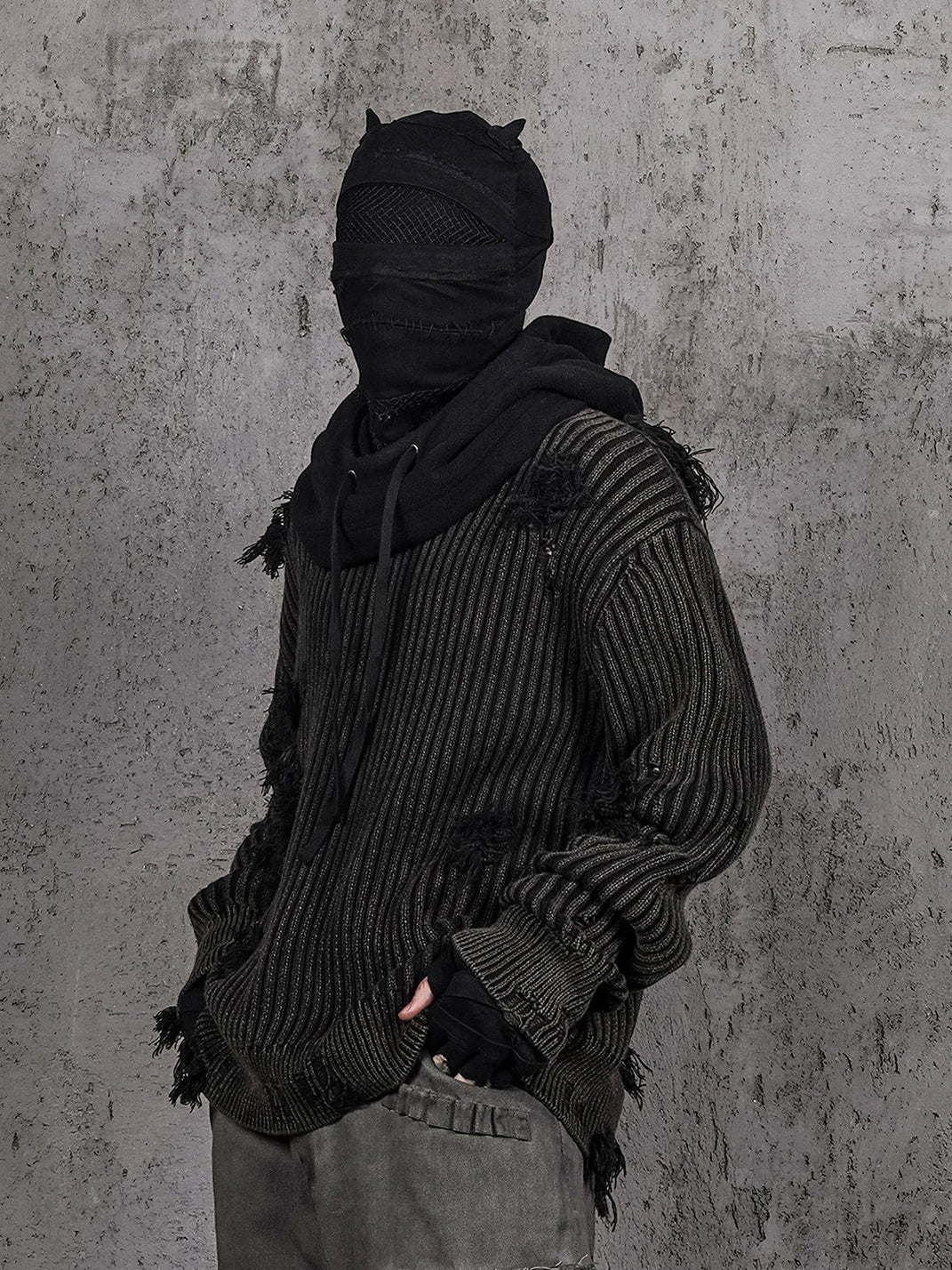 Post-Apocalyptic Wear Ripped Sweater Charcoal