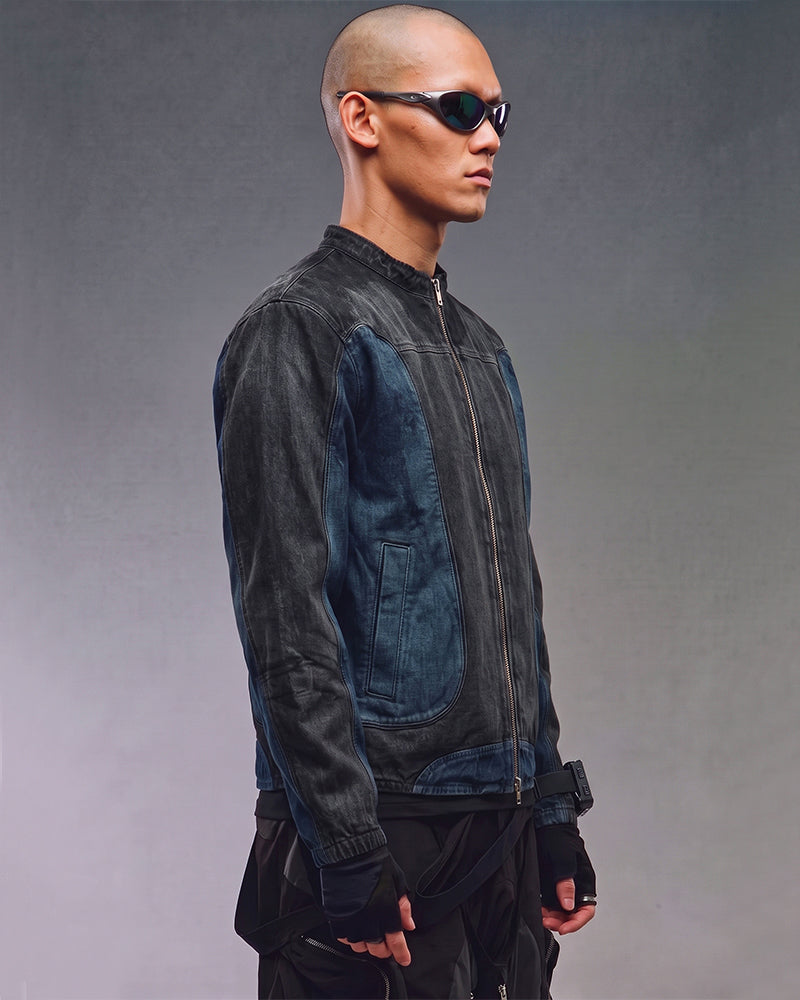 Wasteland Patchwork Biker Zip-Up Denim Jacket