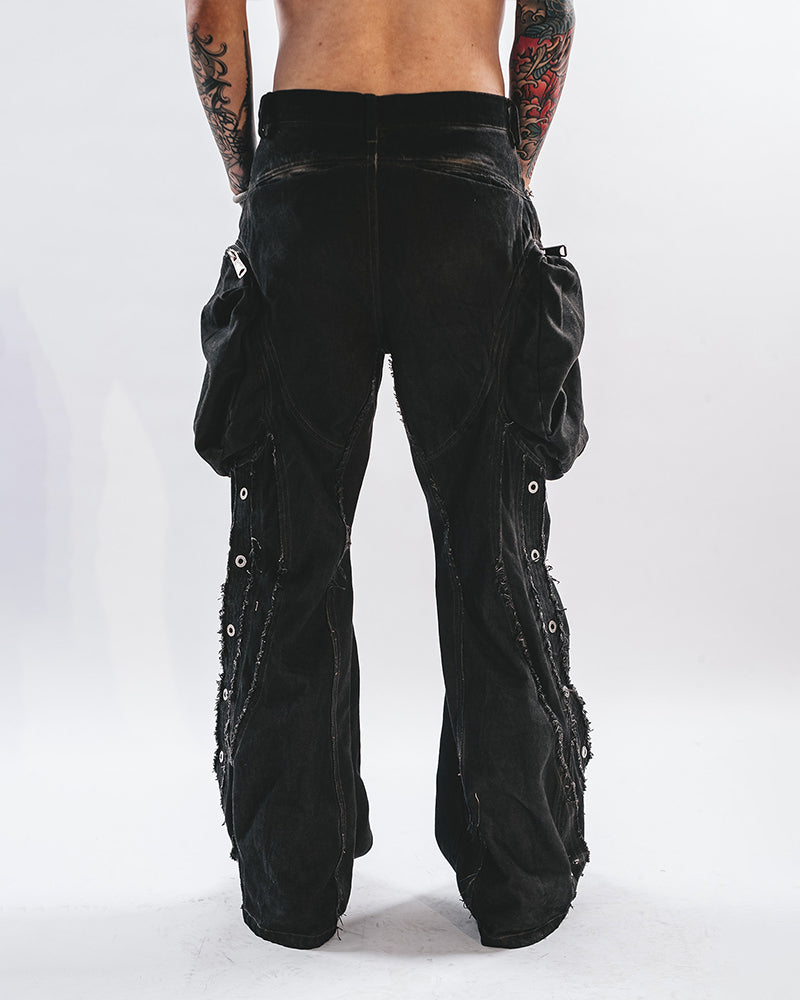 Wide-Leg Adjustable Raw-Edge Hunter Pants