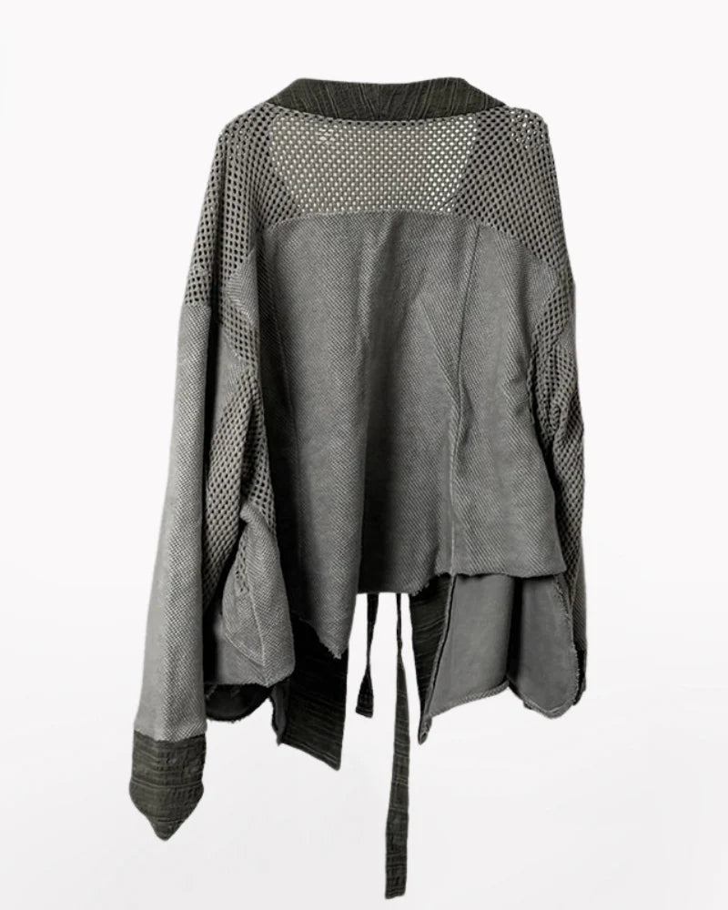 Color-Block Loose Cotton Kimono Jacket