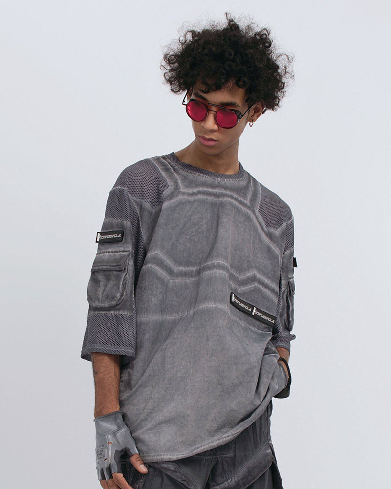 Wasteland Dirty-Dye Mesh Velcro Loose Pocket T-Shirt