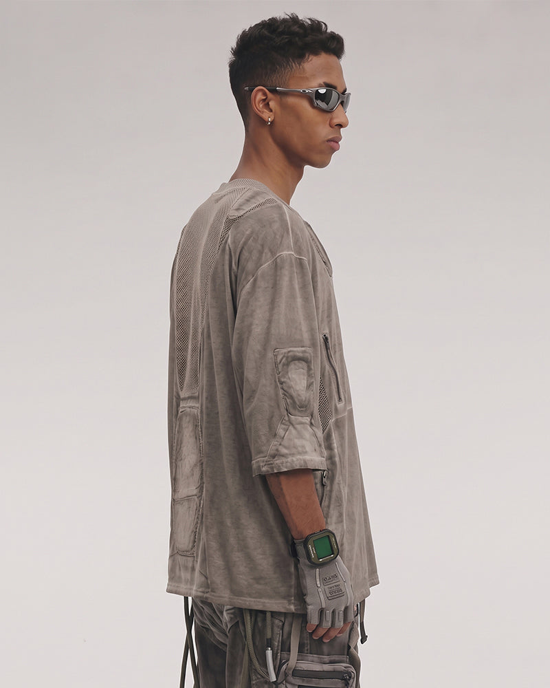 Wasteland Dirty-Dye Mesh Panel Tactical T-Shirt