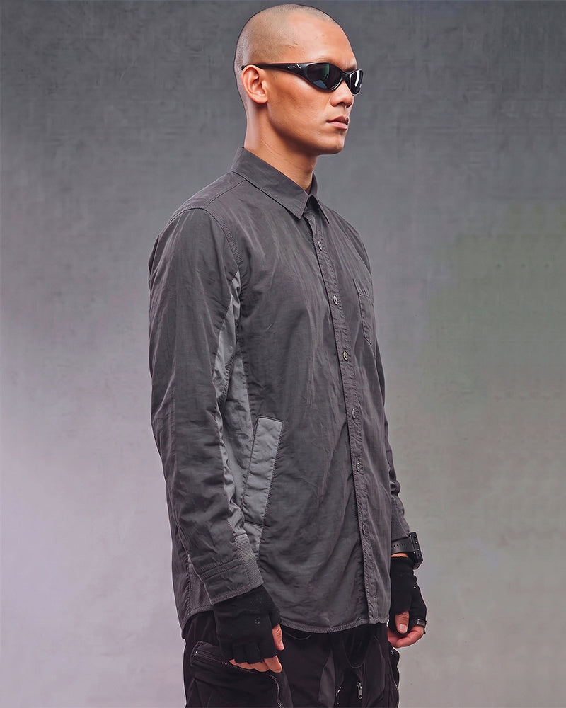 Wasteland Distressed Paneled Long Sleeve Shirt