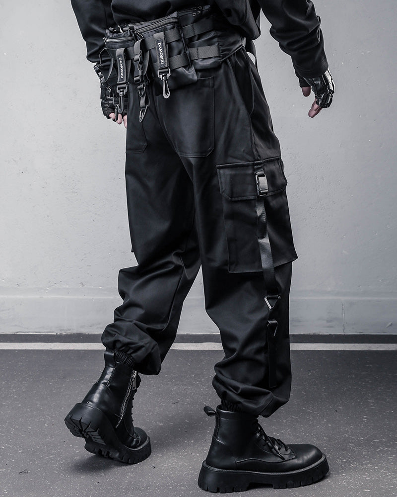 Tactical Strap-Detail Techwear Cargo Pants