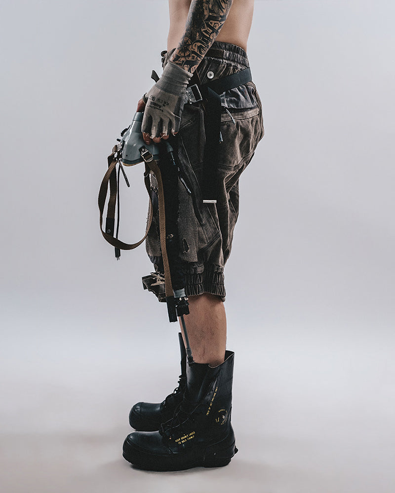 Post-Apocalyptic Distressed Mesh-Panel Shorts