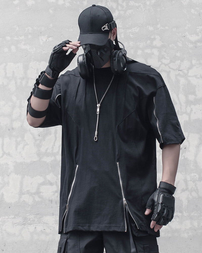 Functional Multi-Zip Streetwear T-Shirt
