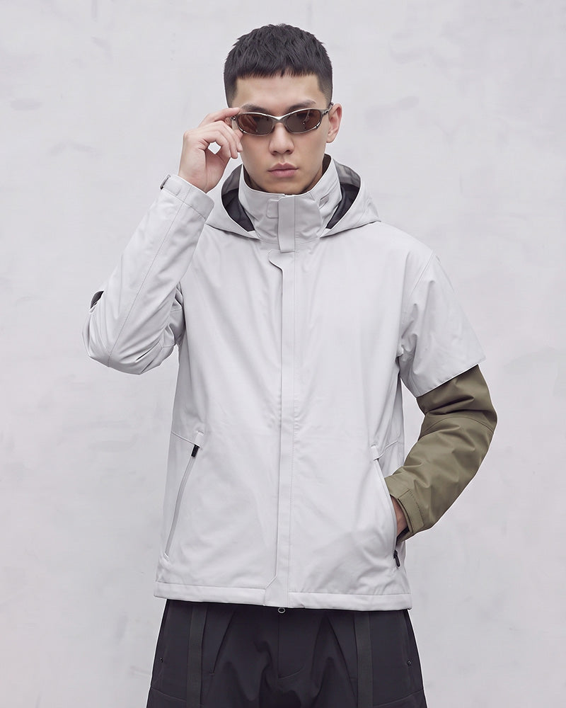 Water-Repellent Stand-Collar Hooded Hard-Shell Jacket
