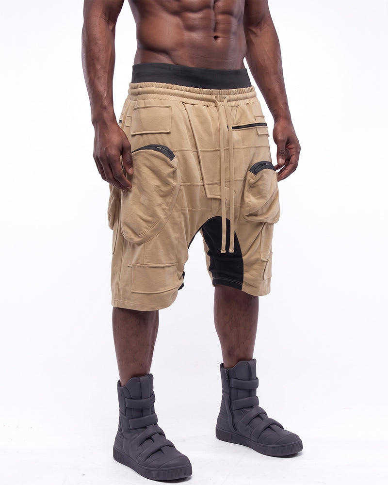 Wasteland Asymmetric Multi-Zip Drop-Crotch Shorts