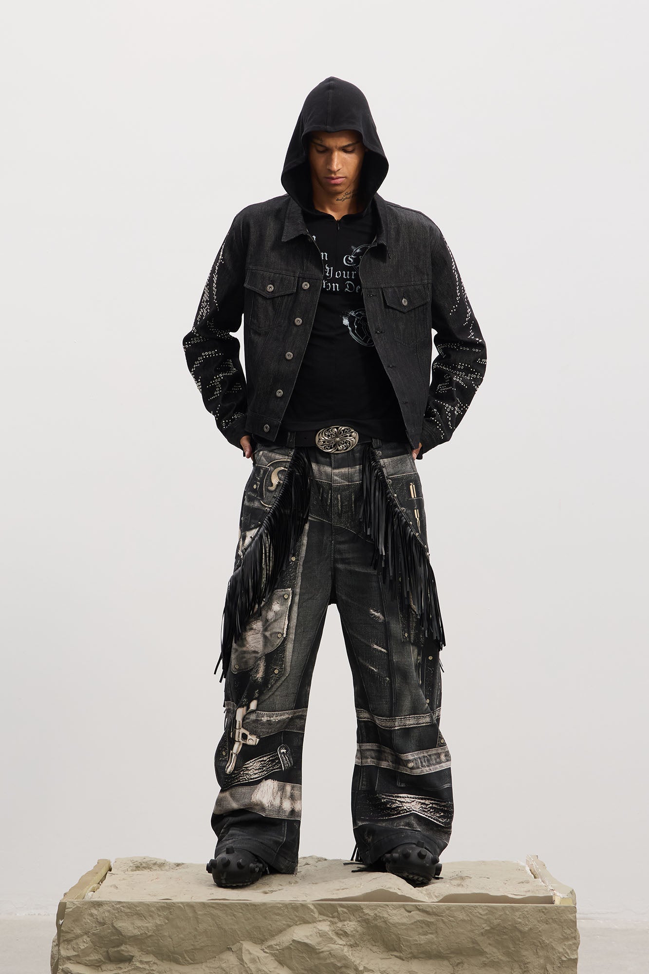 Fringe Full-Print Baggy Jeans