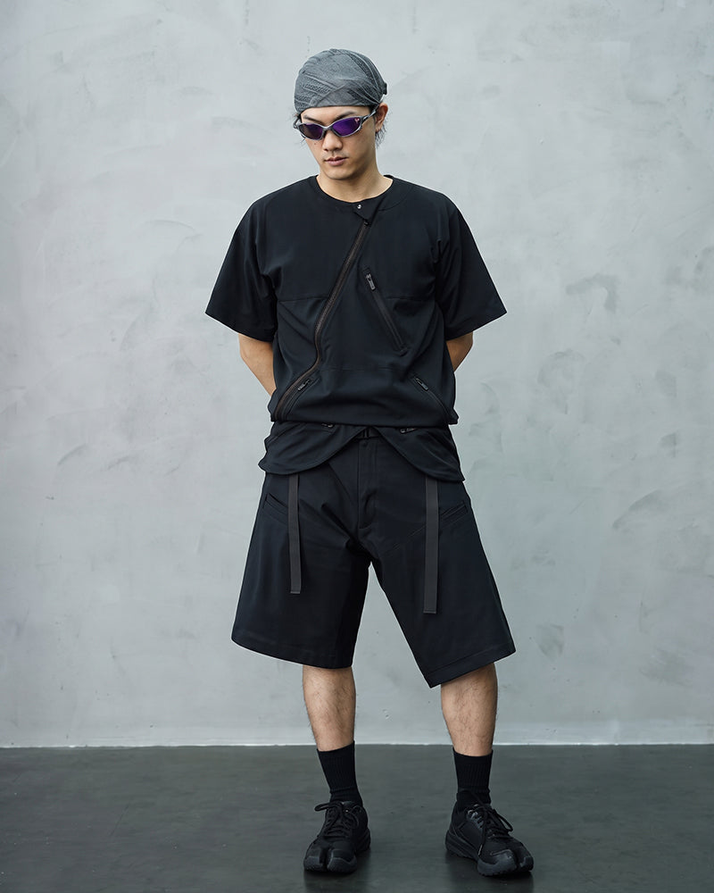 Quick-Release Zipper Collarless Techwear T-Shirt