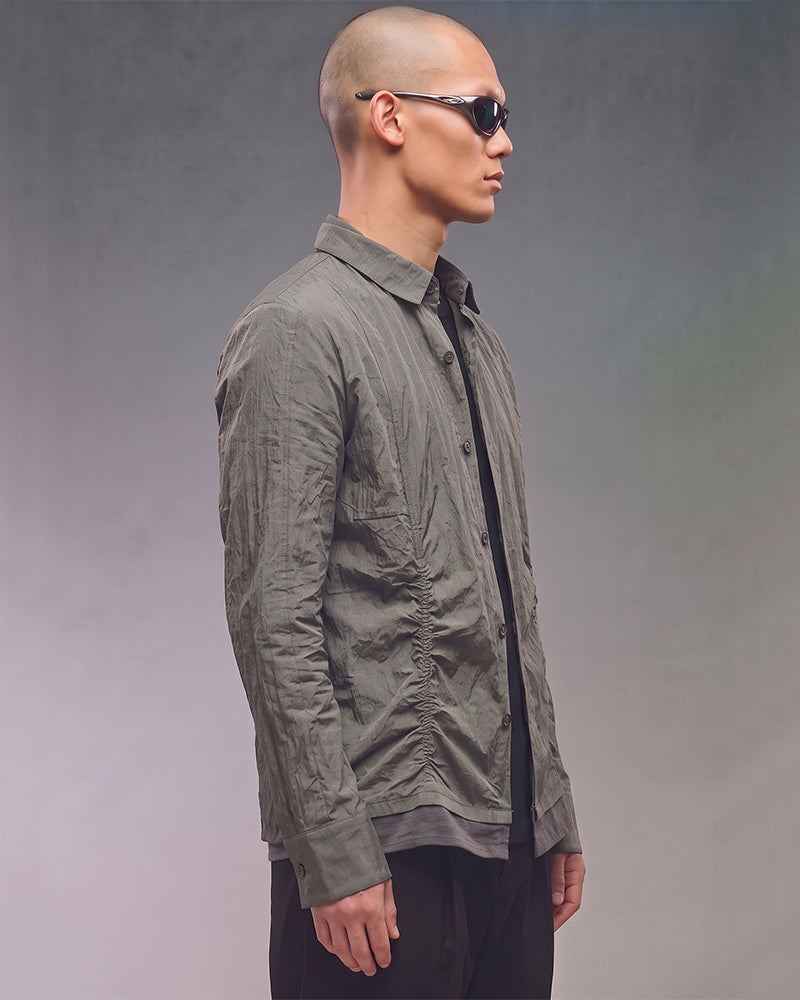 Wasteland Crinkled Asymmetric Patchwork Long Sleeve Shirt