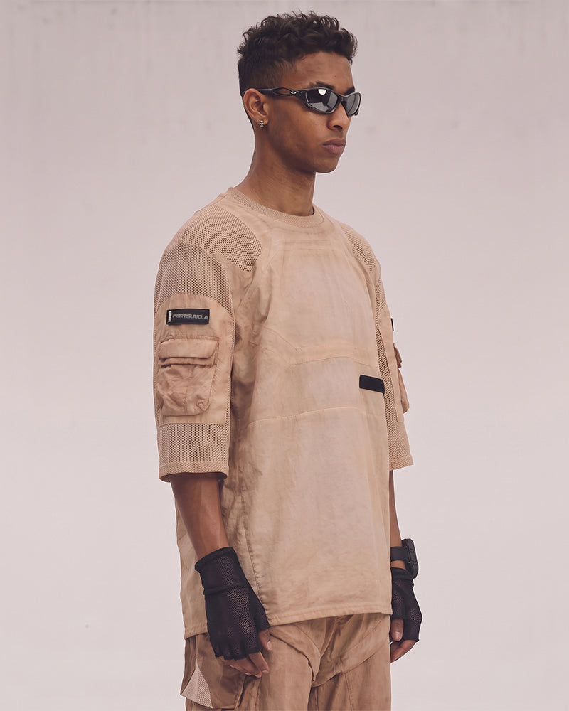 Wasteland Dirty-Dye Mesh Velcro Pocket Tactical T-Shirt