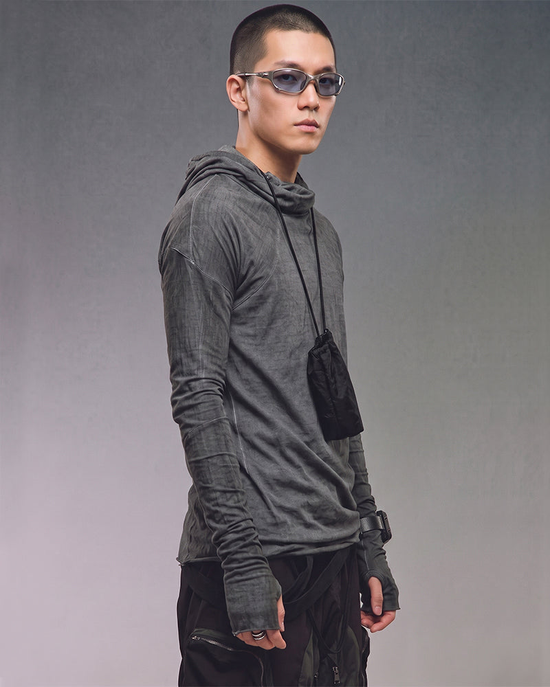Wasteland Distressed Hooded Masked Long Sleeve T-Shirt