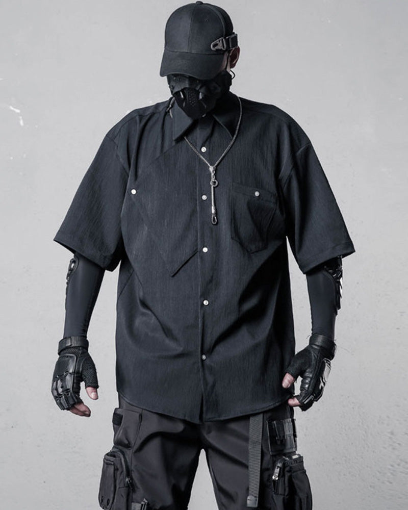 Asymmetric Panel Darkwear Short-Sleeve Shirt