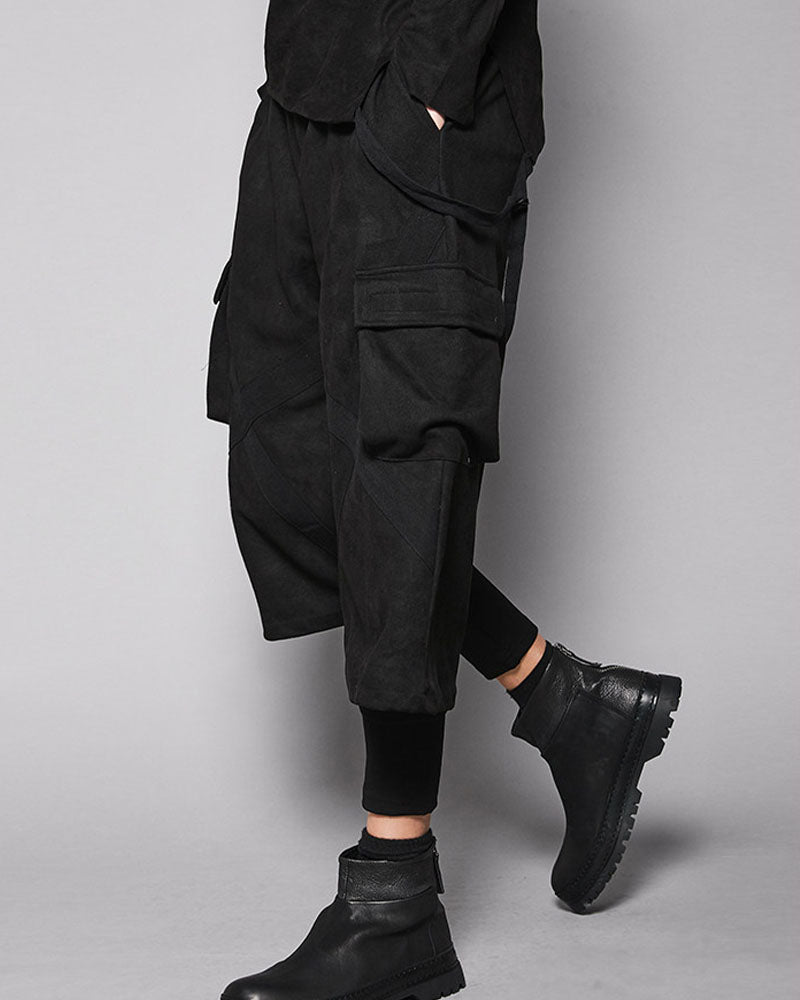 Modern Japanese Techwear Faux Suede Layered Cargo Pants