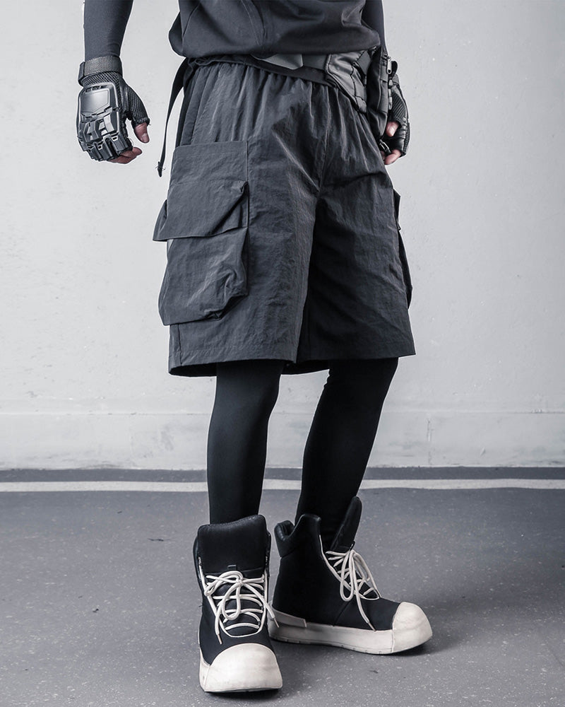 Streetwear Black Techwear Loose Cargo Shorts