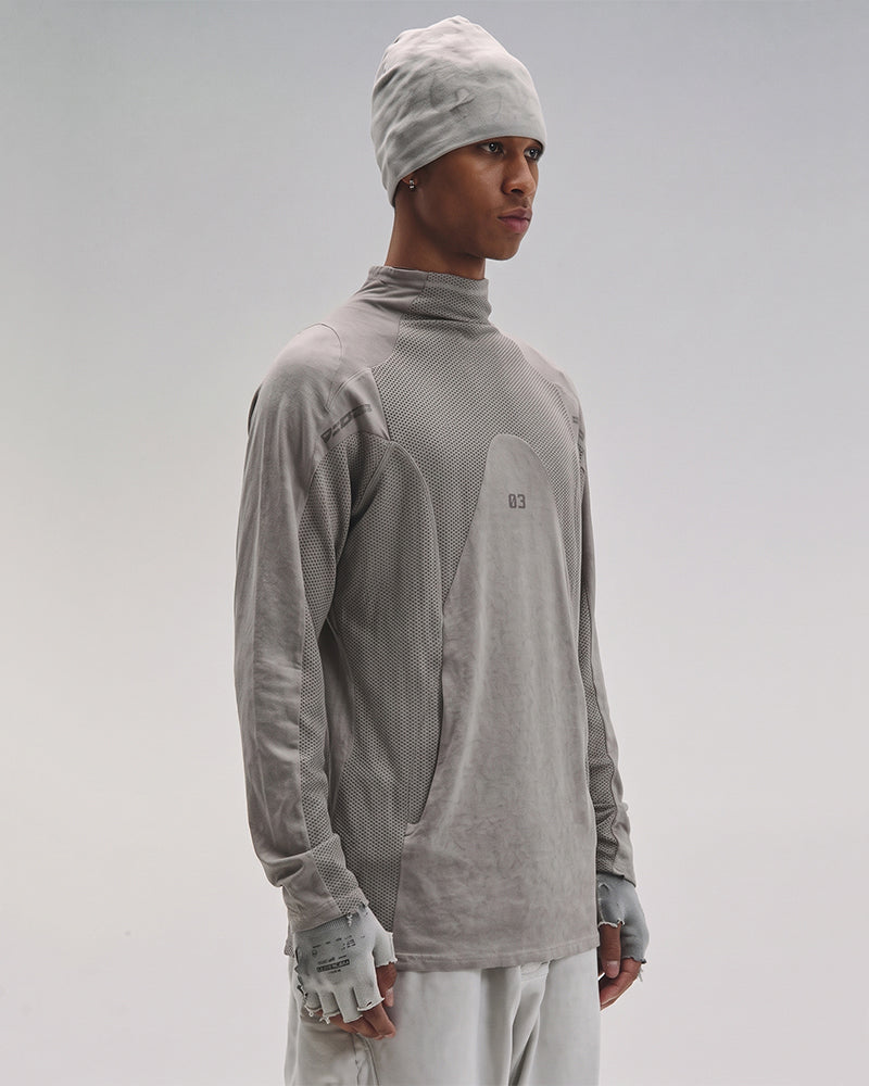 Dystopian Dirty Dye Mesh Technical Long Sleeve Top