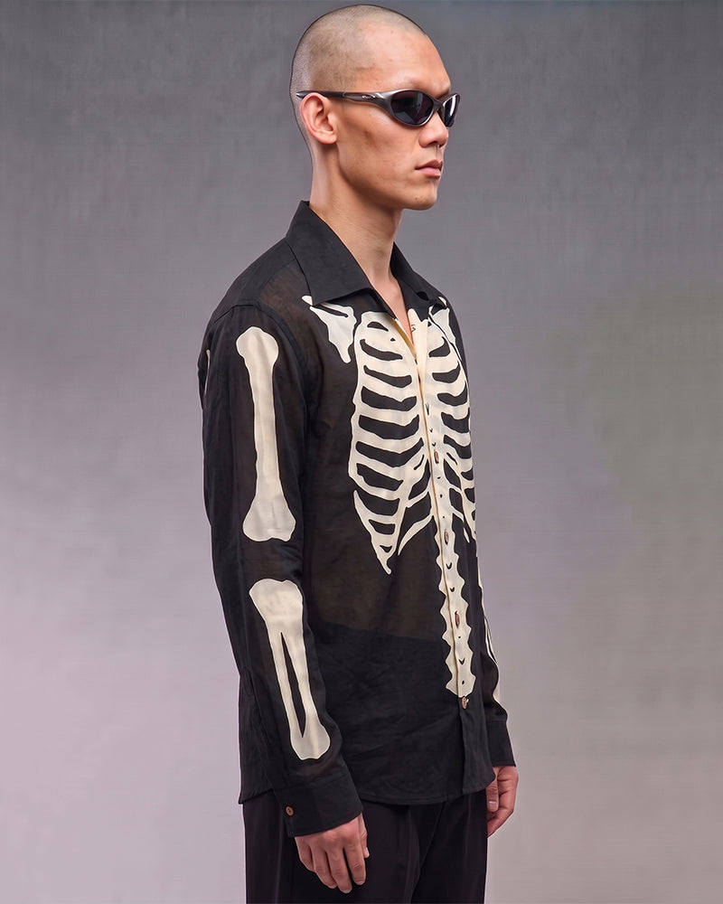 Post-Apocalyptic Full Skeleton Print Long Sleeve Shirt