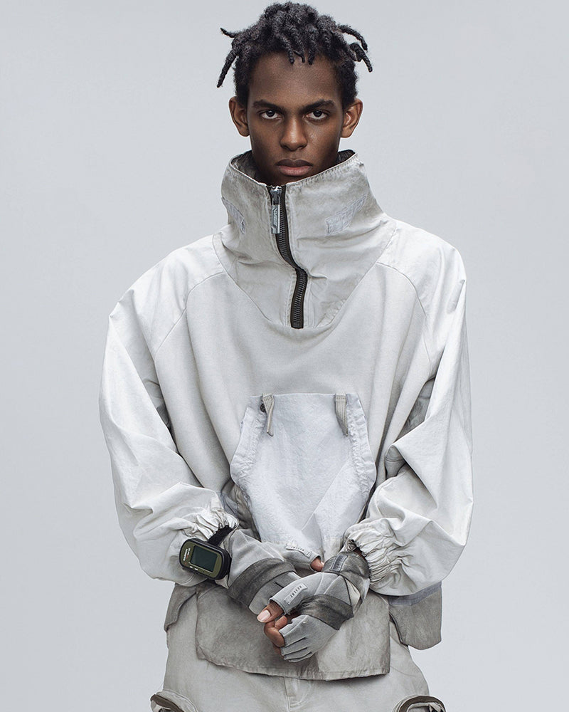 Wasteland Style Washed Patchwork Half-Zip Jacket
