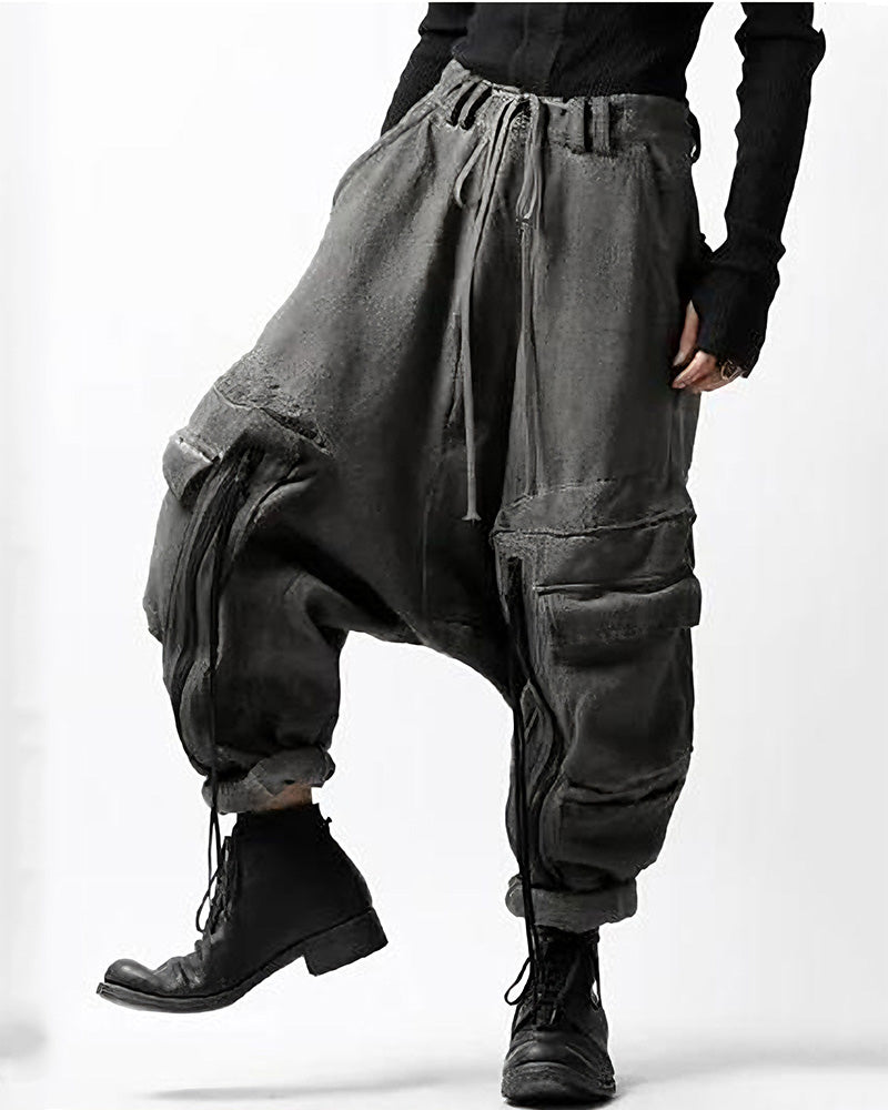 Wasteland Drop-Crotch Multi-Pocket Harem Pants