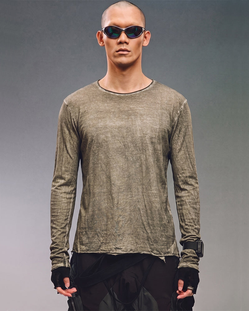 Post‑Apocalyptic Tie‑Dyed Asymmetric Long‑Sleeve T-Shirt