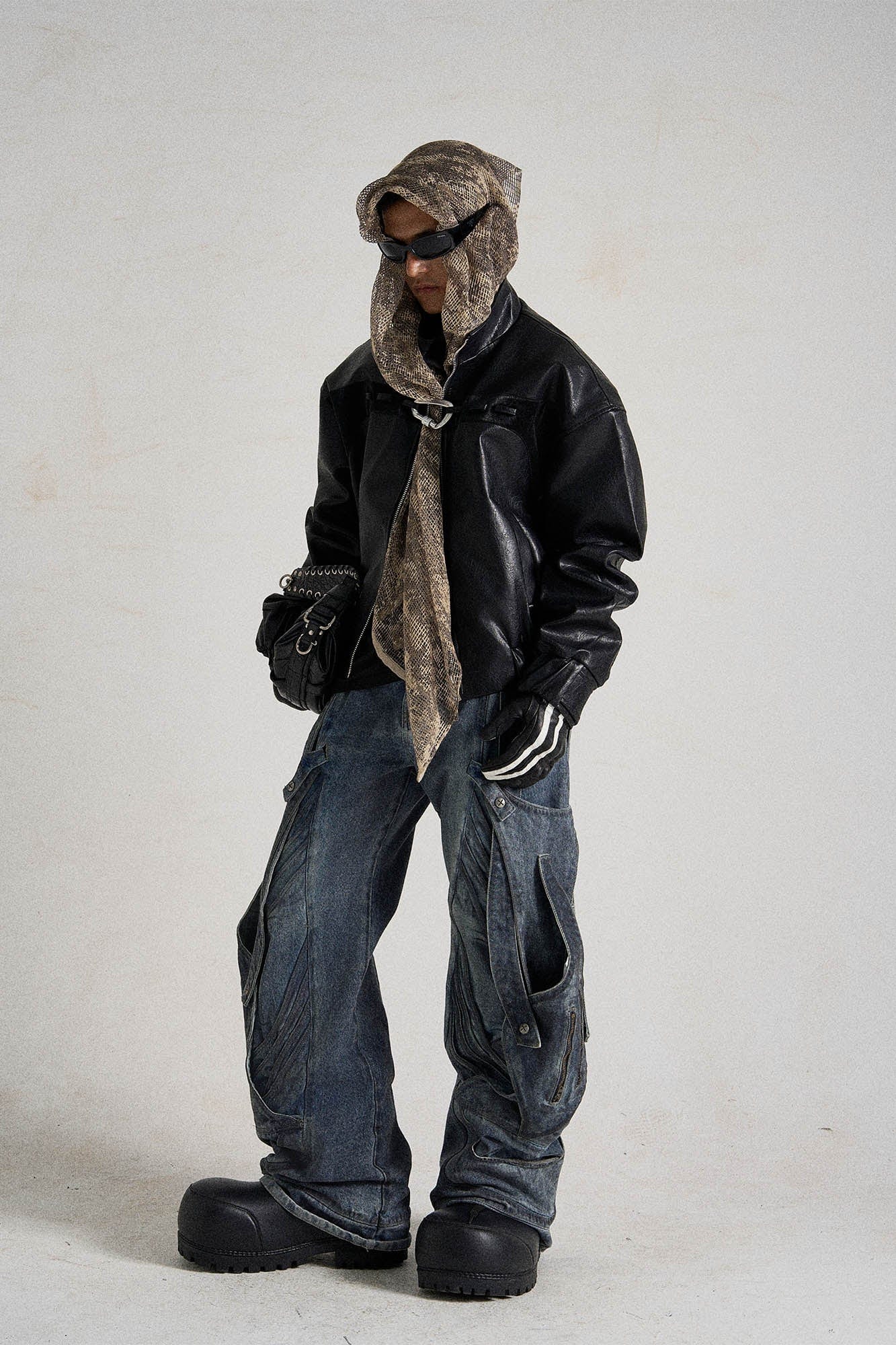 Deconstructed Multi-Strap Wide-Leg Jeans