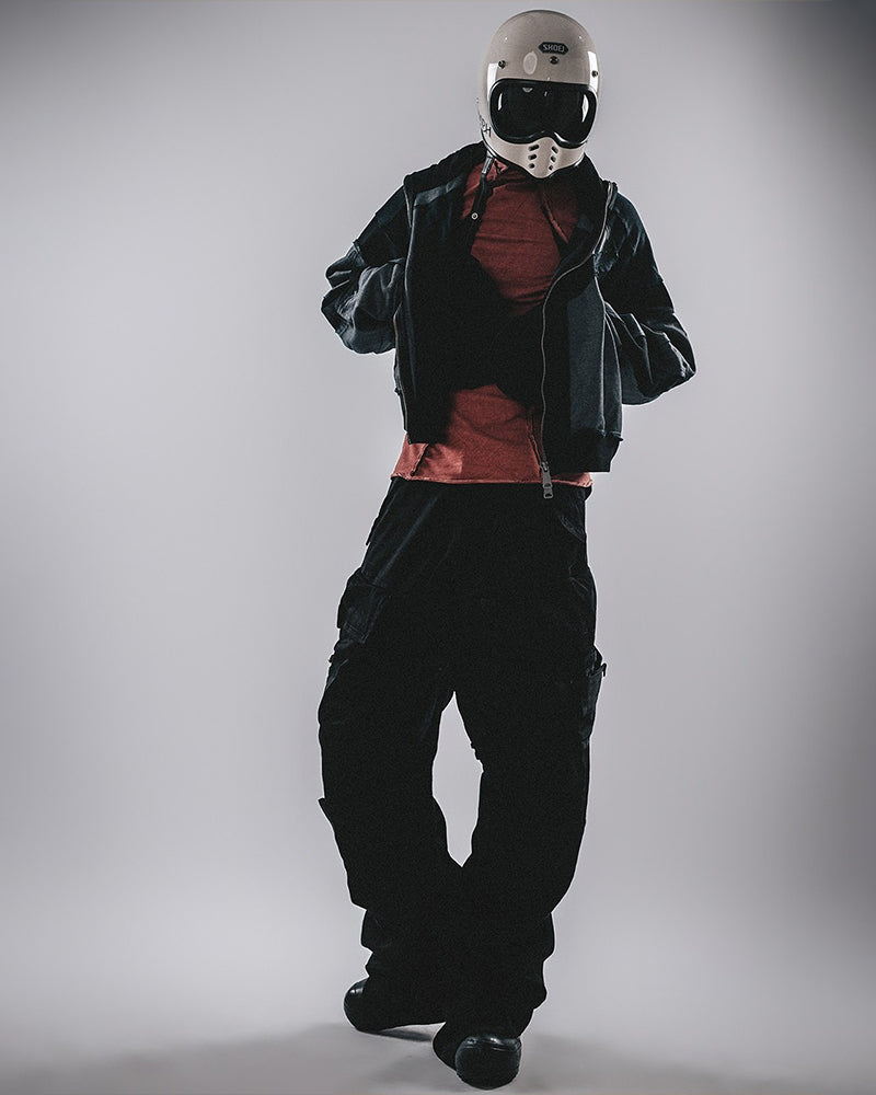 Post-Apocalyptic Mesh-Panelled Cropped Bomber Jacket