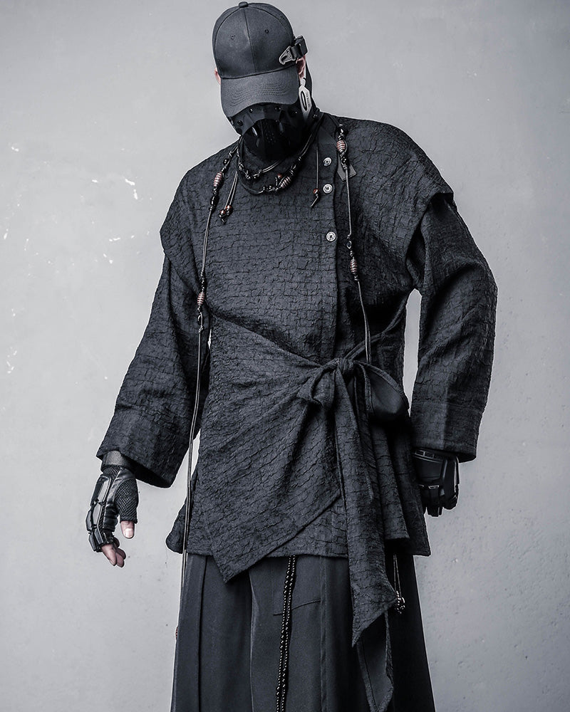 Dark Modern Japanese Asymmetrical Robe Shirt
