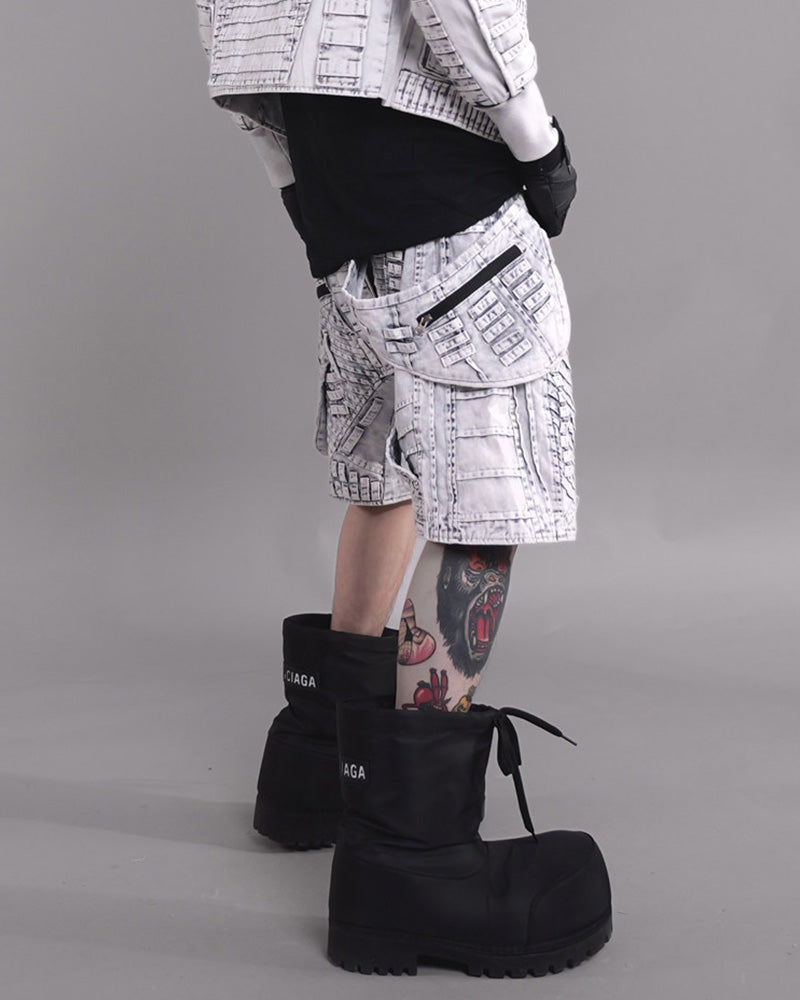 Wasteland Asymmetric Distressed Drop-Crotch Shorts