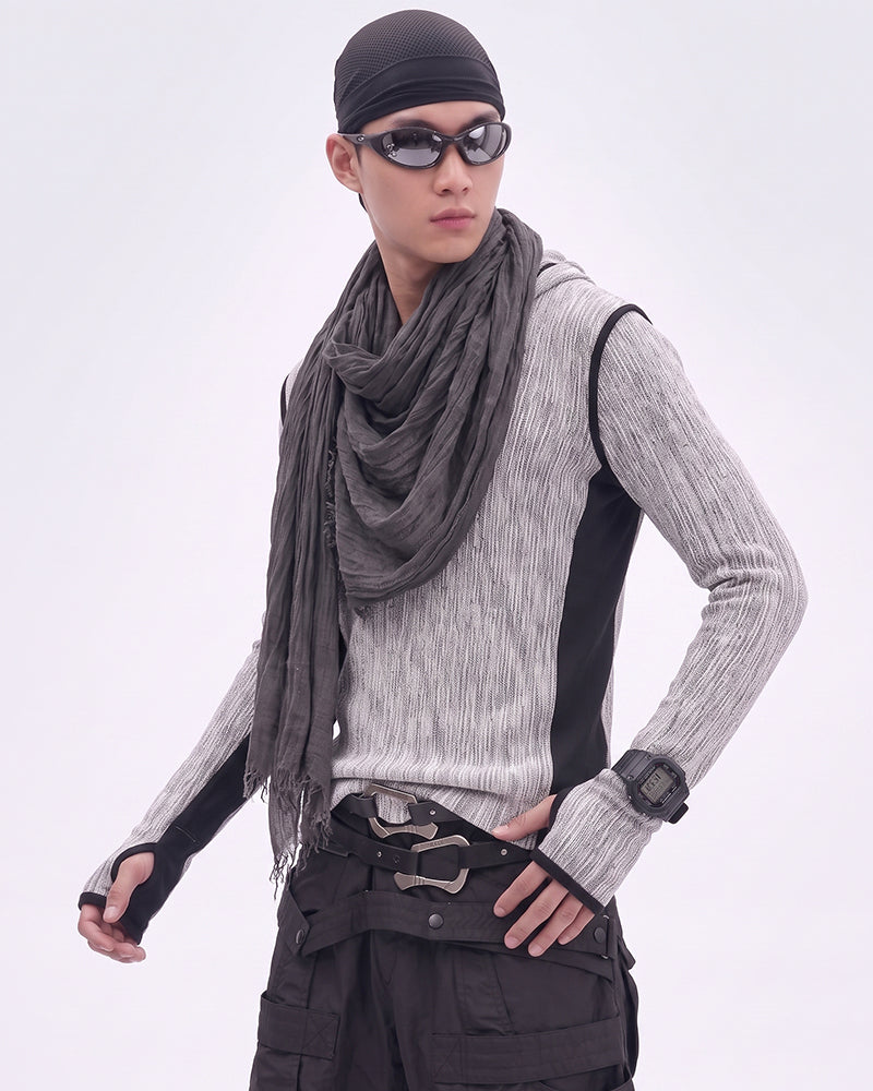 Post-Apocalyptic Contrast Deconstructed Hooded Long-Sleeve T-Shirt