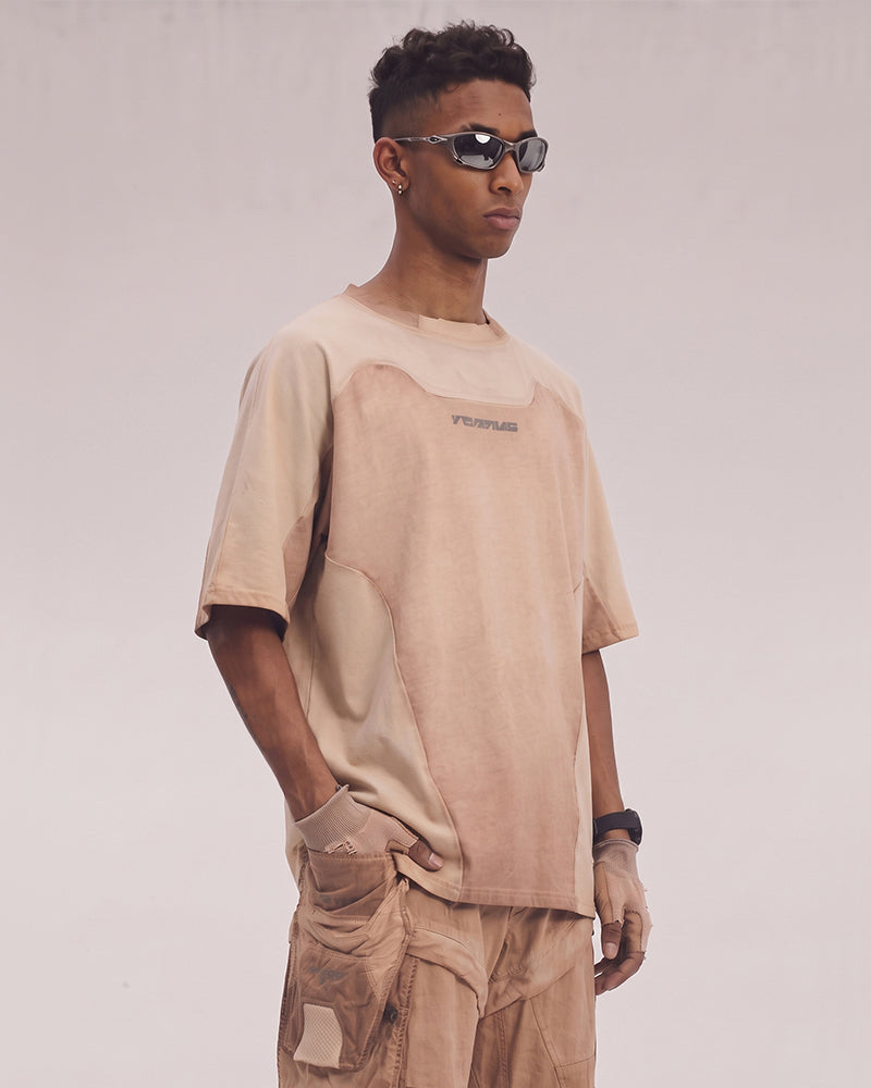 Wasteland Dirty-Dye Geometric Panel Short Sleeve Tee