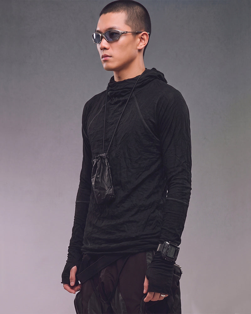 Dystopian Dark Hooded Masked Long Sleeve T-Shirt