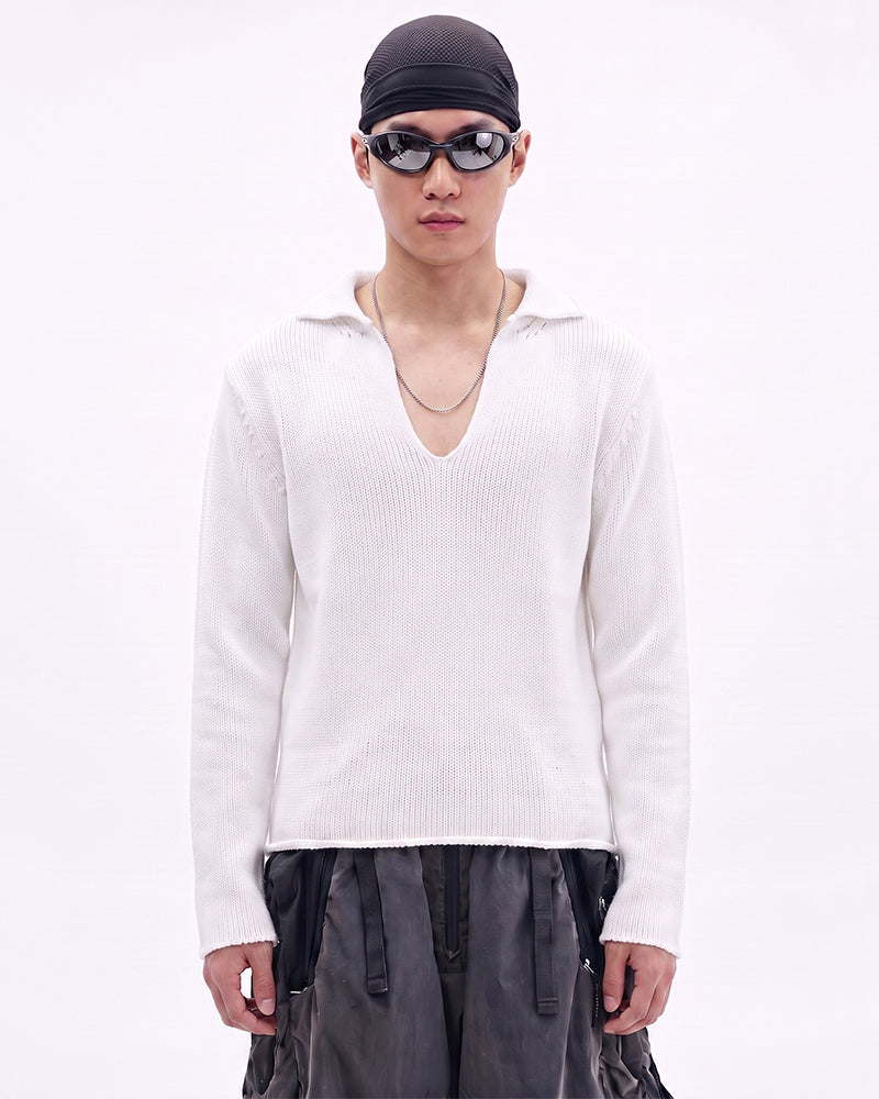 Post-Apocalyptic V-Neck Solid Sweater