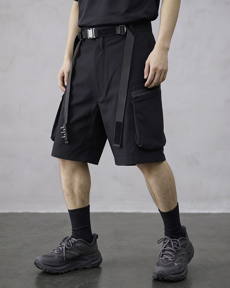 Water-Repellent Adjustable-Waist Techwear Shorts