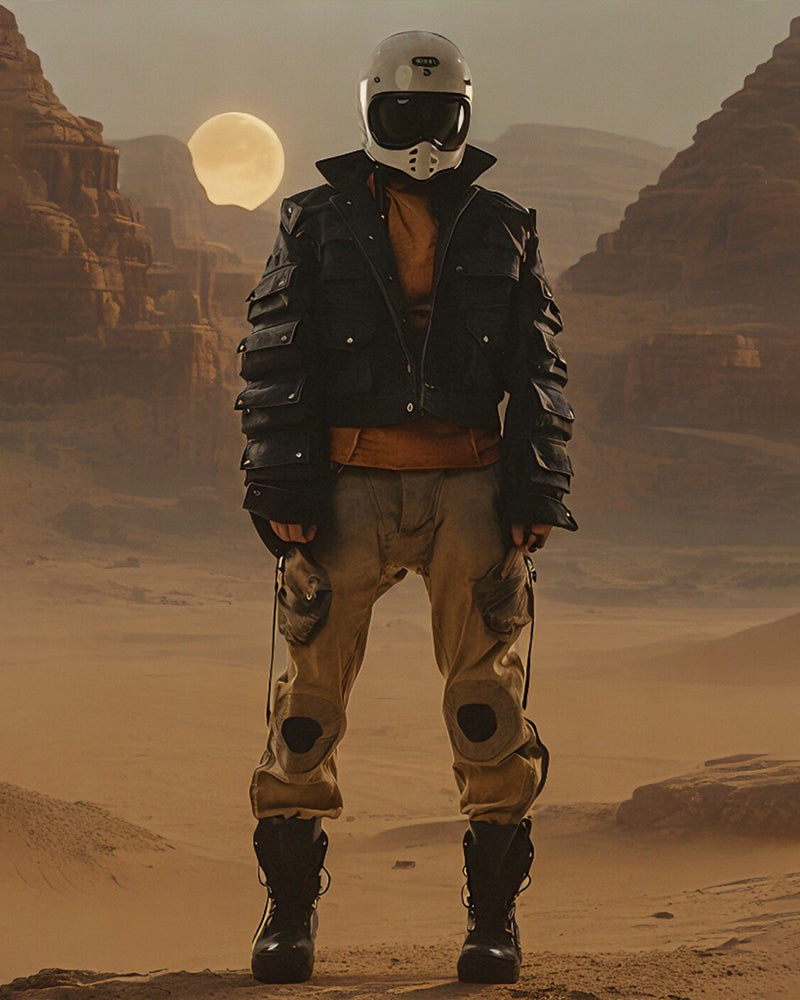 Dystopian Modular Multi-Pocket Armored Denim Jacket
