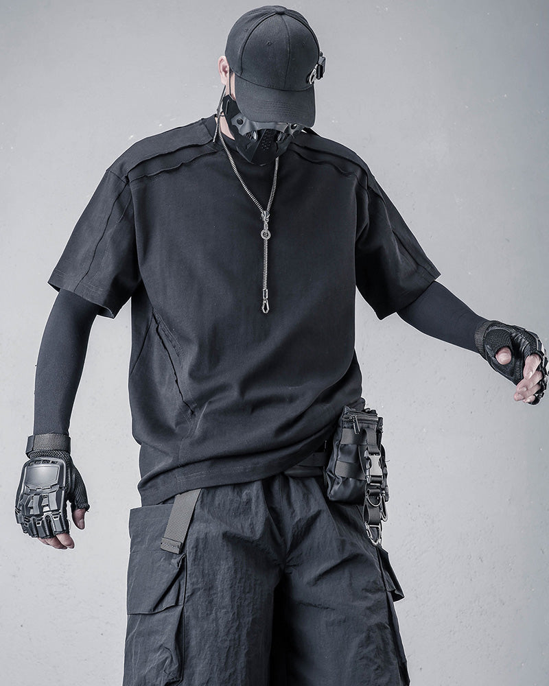 Streetwear Patchwork Techwear Black T-Shirt