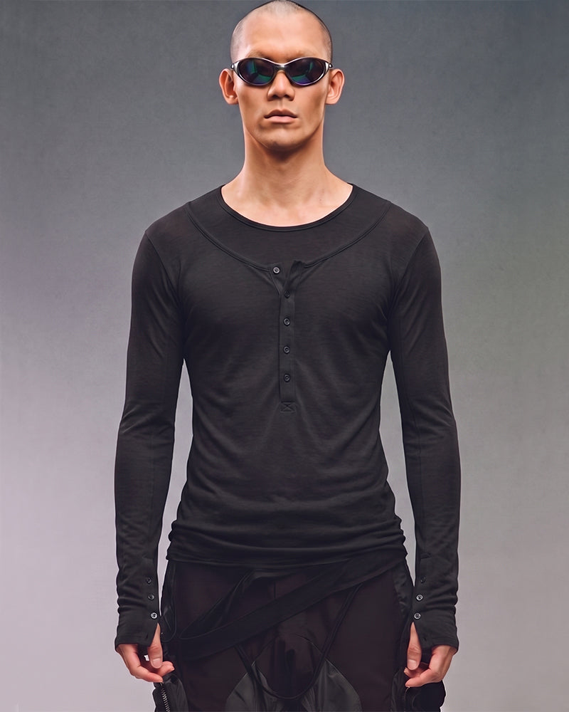 Dystopian Double-Layer Button Long Sleeve Top