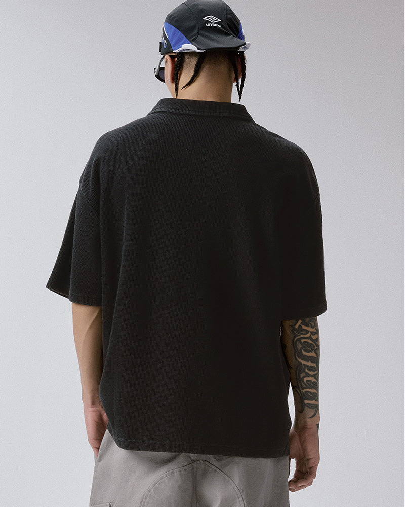 Washed Vintage Waffle Knit Polo T-Shirt