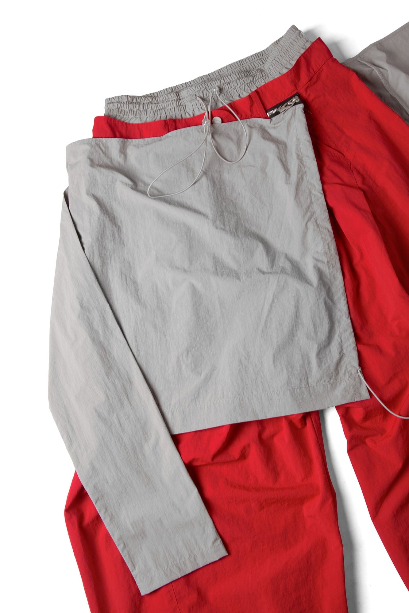 Drawstring Layered Double-Waistband Parachute Pants Red