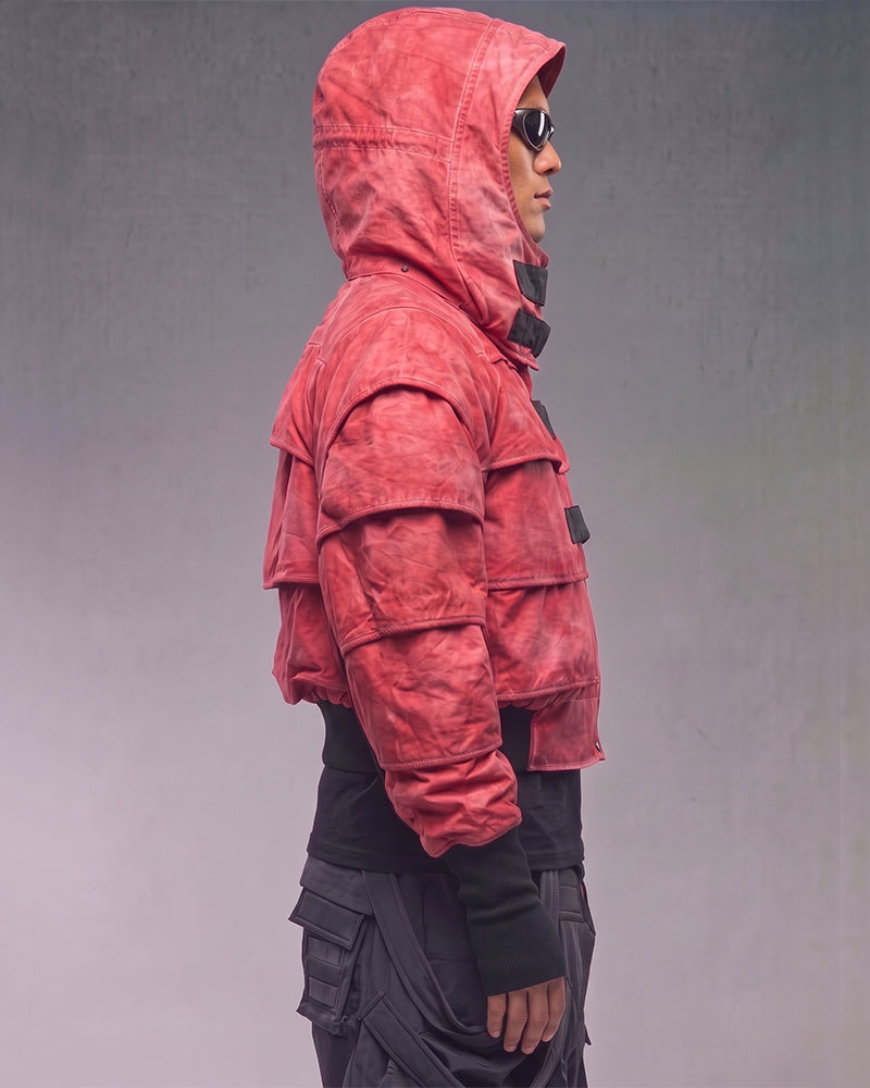 Wasteland Pleated Dirty Dye Distressed Hooded Ninja Jacket