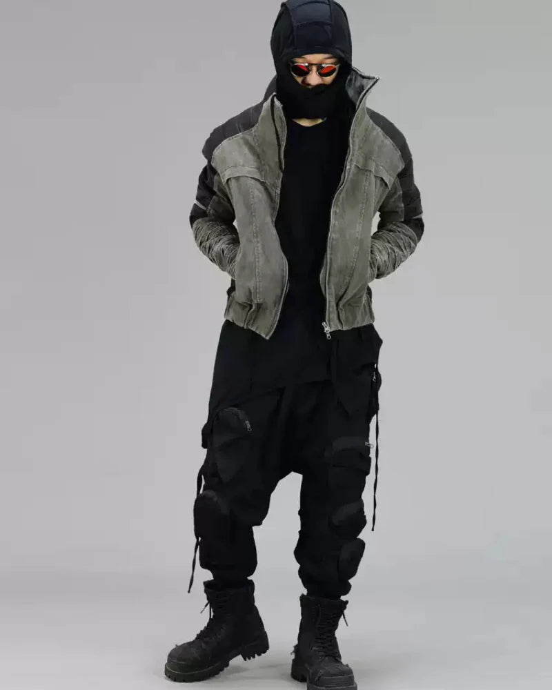 Post-Apocalyptic Wear Contrast Folded Trim Jacket