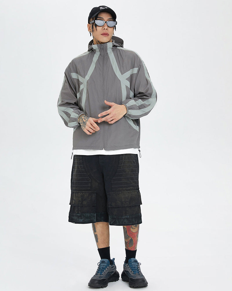 Spliced Drawstring UV Protection Light Jacket