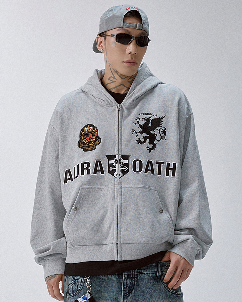 Crest Emblem Patch Zip-Up Hoodie