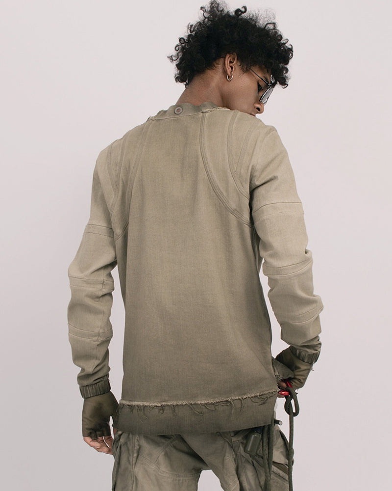 Wasteland Distressed Frayed Hem Crewneck Long-Sleeve Tee